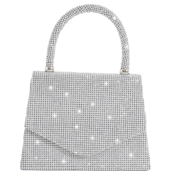 Rhinestone crossbody silver glitter purse with magnet snap closure - Picture 1 of 8